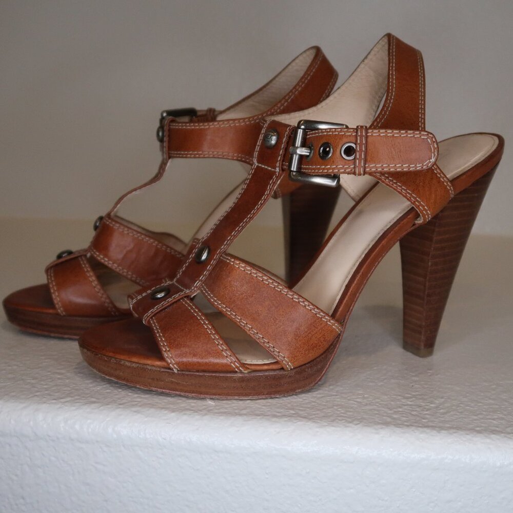 Coach Sandal Vegan Leather Size 7 Heal Camel - Picture 2 of 7